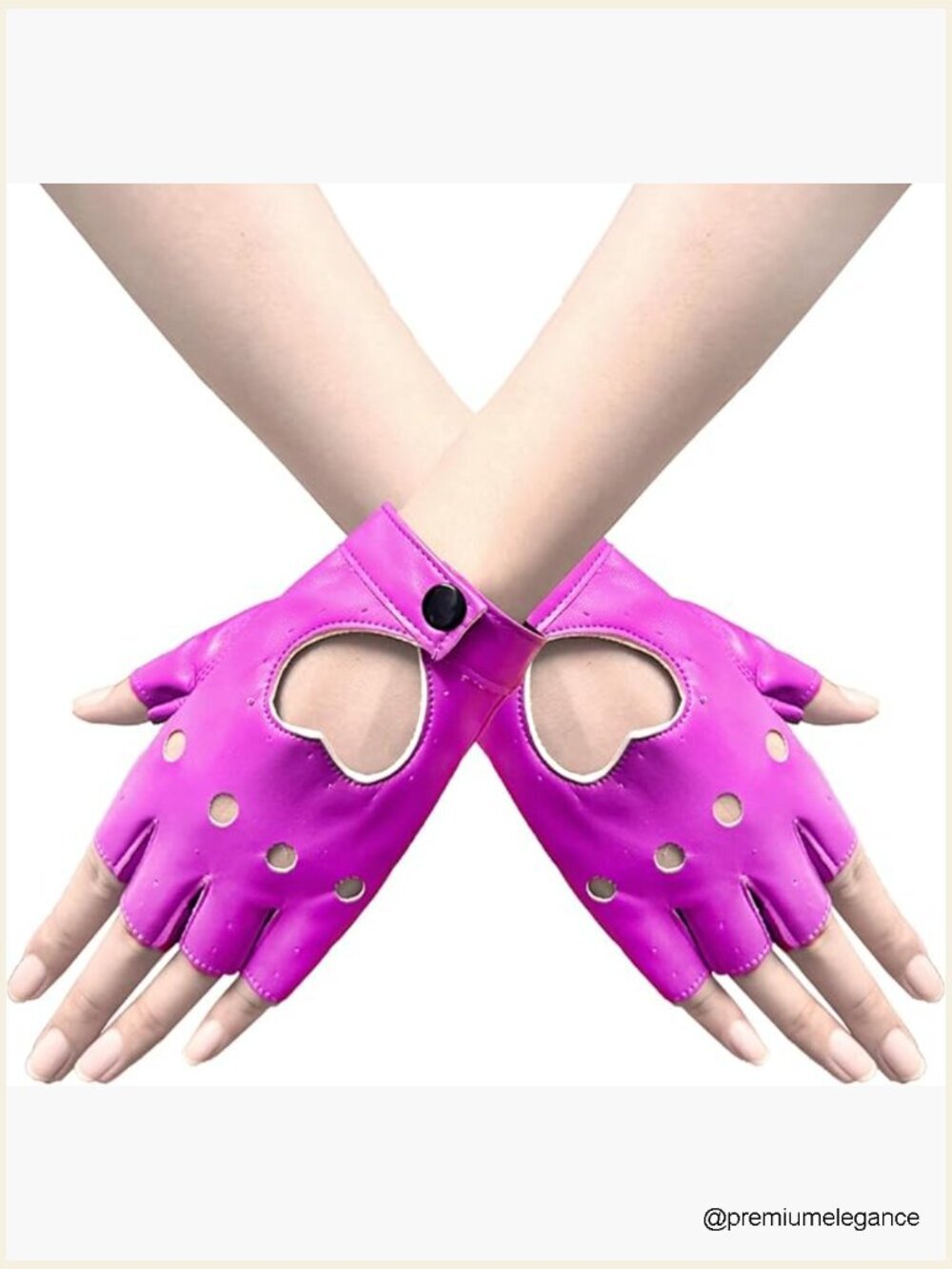 Half Finger PU Leather Dance Gloves Heart Cutout Punk Fingerless Gloves